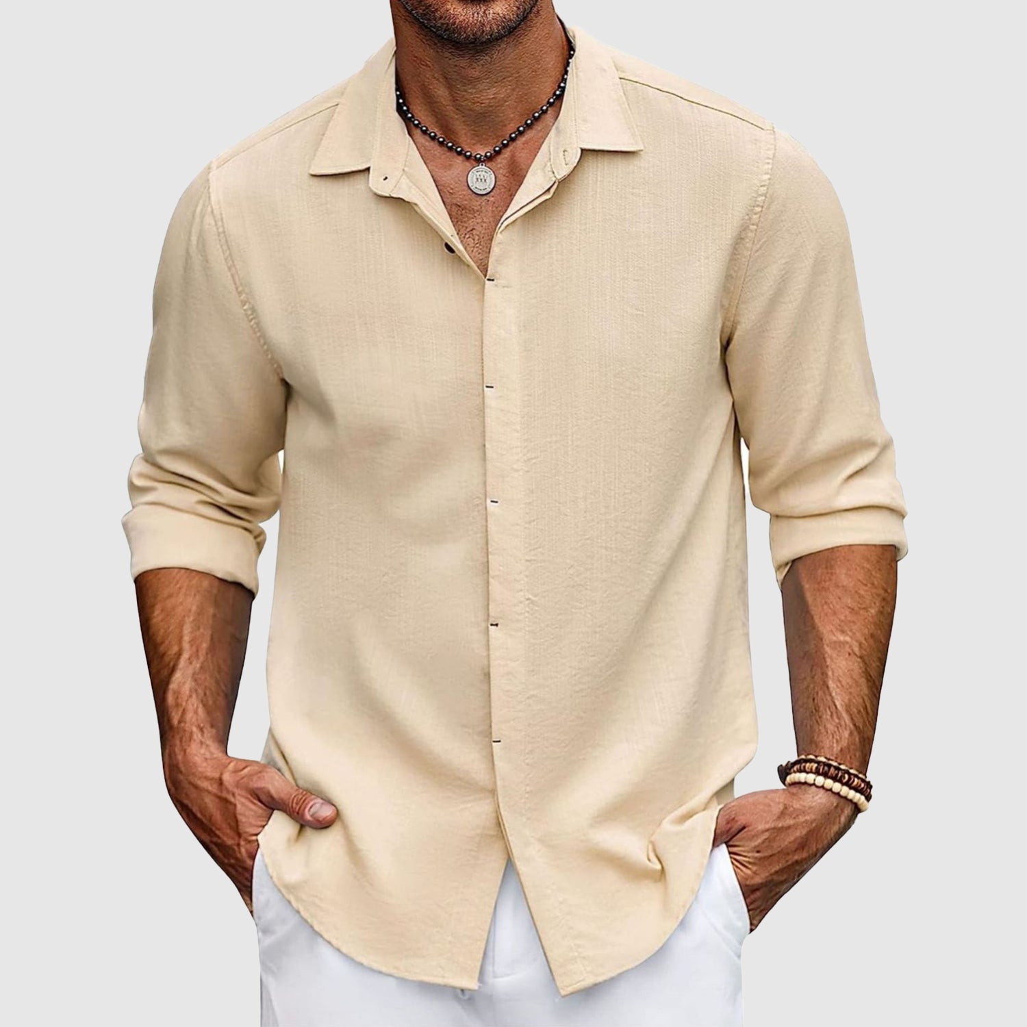 Beat Helles Blau Leinen Langarmhemd Herren | Atmungsaktiv Lässiger Fit | Sommer Urlaub - S/M/L/XL/2XL/3XL