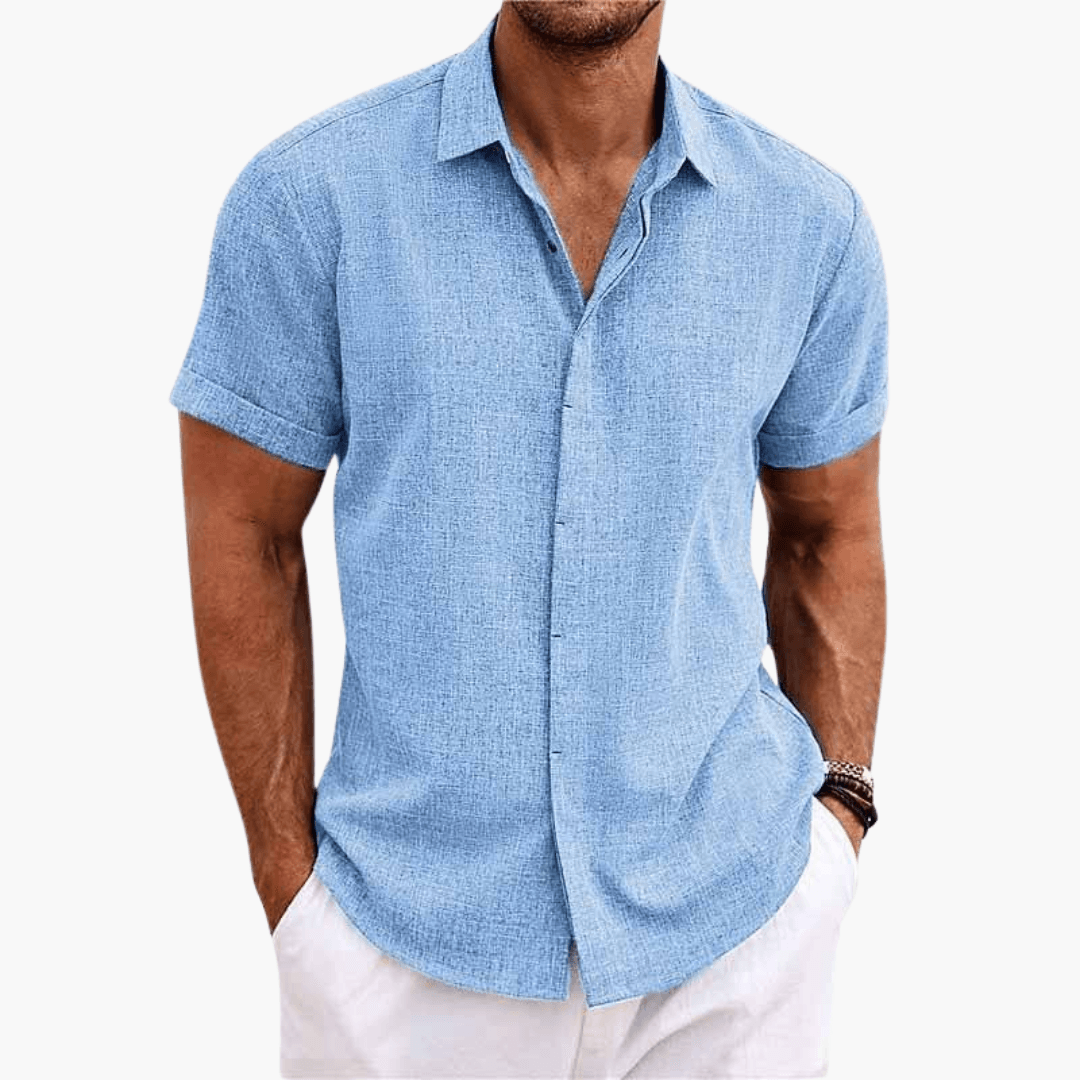 Rolf Blau Leinen-Look Kurzarm-Hemd für Herren | Atmungsaktiv Lässiger Fit | Strand und Freizeit - S/M/L/XL/2XL/3XL