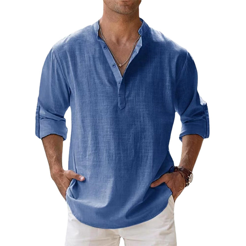 Heinz Hellblau Leinen Henley Hemd für Herren | Luftig Entspannte Passform | Sommer Urlaub - S-5XL