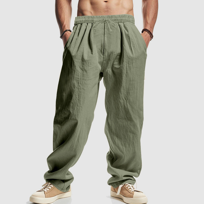 Stefan Khaki Leinenoptik Relaxed Fit Hose für Herren | Kordelzug Casual Stil - S/M/L/XL/2XL/3XL