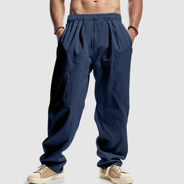 Stefan Khaki Leinenoptik Relaxed Fit Hose für Herren | Kordelzug Casual Stil - S/M/L/XL/2XL/3XL