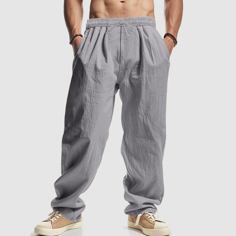 Stefan Khaki Leinenoptik Relaxed Fit Hose für Herren | Kordelzug Casual Stil - S/M/L/XL/2XL/3XL