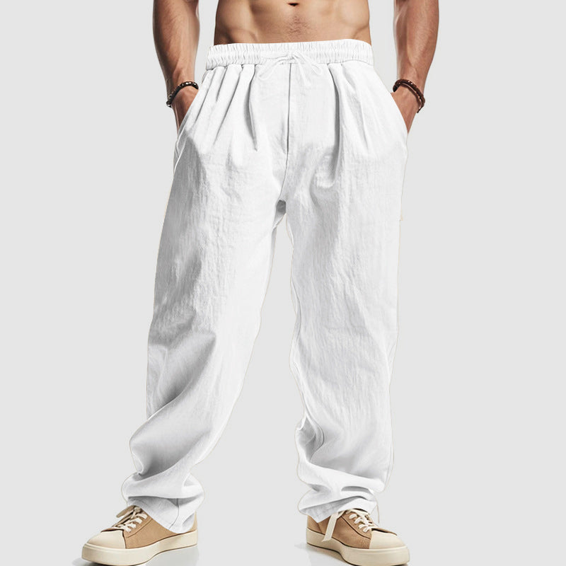 Stefan Khaki Leinenoptik Relaxed Fit Hose für Herren | Kordelzug Casual Stil - S/M/L/XL/2XL/3XL