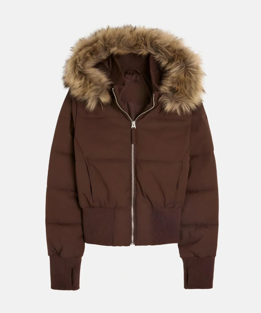 Vreni Schwarz Gesteppte Winterjacke mit Kapuze für Damen | Kunstfell-Besatz Slim Fit Winter - XXS/XS/S
