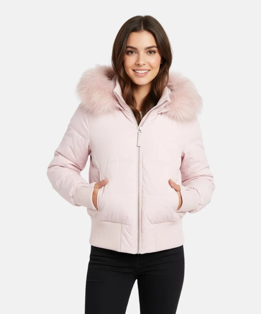 Vreni Schwarz Gesteppte Winterjacke mit Kapuze für Damen | Kunstfell-Besatz Slim Fit Winter - XXS/XS/S