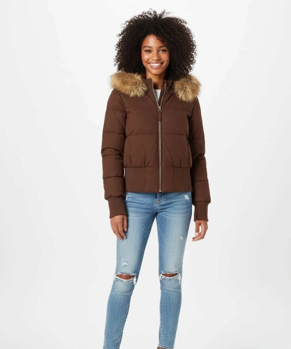 Vreni Schwarz Gesteppte Winterjacke mit Kapuze für Damen | Kunstfell-Besatz Slim Fit Winter - XXS/XS/S