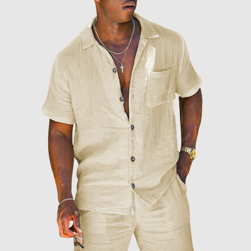 Hugo Herren Set | Kurzärmliges Hemd und Shorts, Lässiger Stil 1