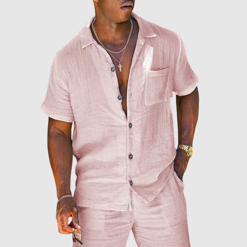 Hugo Herren Set | Kurzärmliges Hemd und Shorts, Lässiger Stil 2
