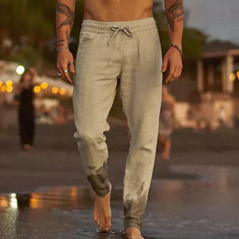 Willi Khaki Leinen Jogger Hose für Herren | Lockere Passform mit Kordelzug | Strand und Freizeit - S/M/L/XL/2XL/3XL/4XL/5XL