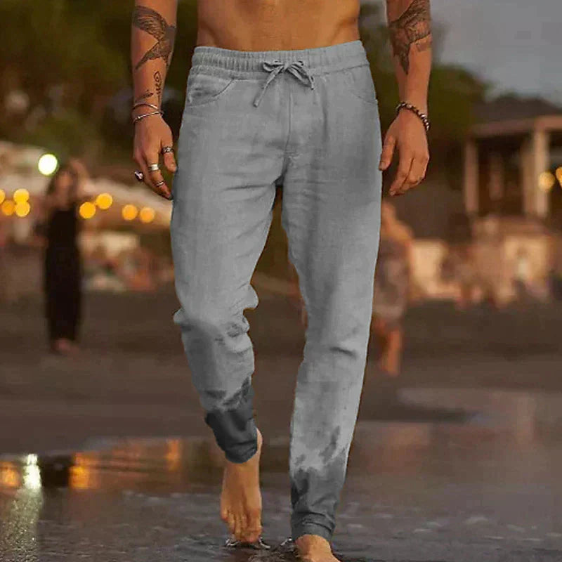 Willi Khaki Leinen Jogger Hose für Herren | Lockere Passform mit Kordelzug | Strand und Freizeit - S/M/L/XL/2XL/3XL/4XL/5XL