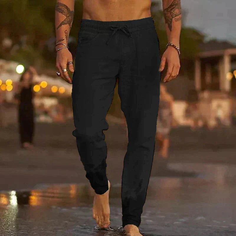 Willi Khaki Leinen Jogger Hose für Herren | Lockere Passform mit Kordelzug | Strand und Freizeit - S/M/L/XL/2XL/3XL/4XL/5XL