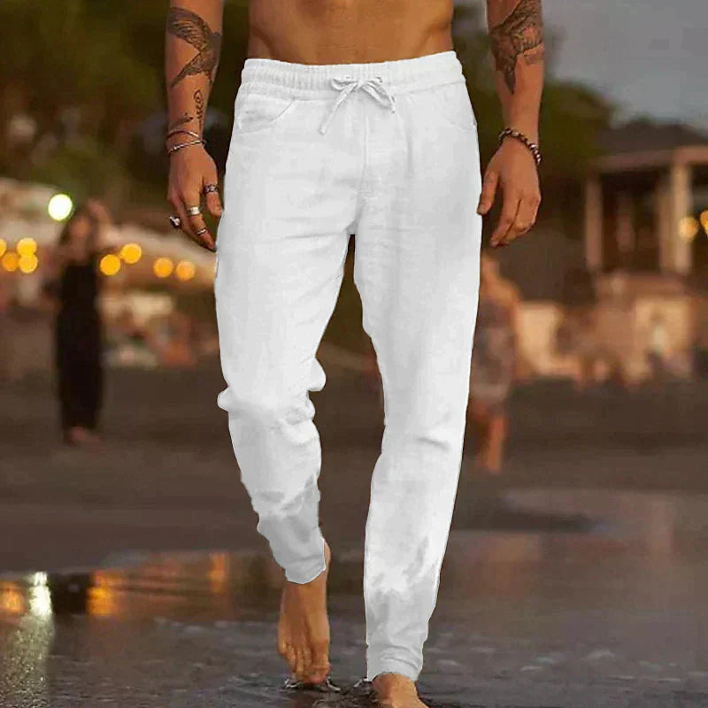 Willi Khaki Leinen Jogger Hose für Herren | Lockere Passform mit Kordelzug | Strand und Freizeit - S/M/L/XL/2XL/3XL/4XL/5XL