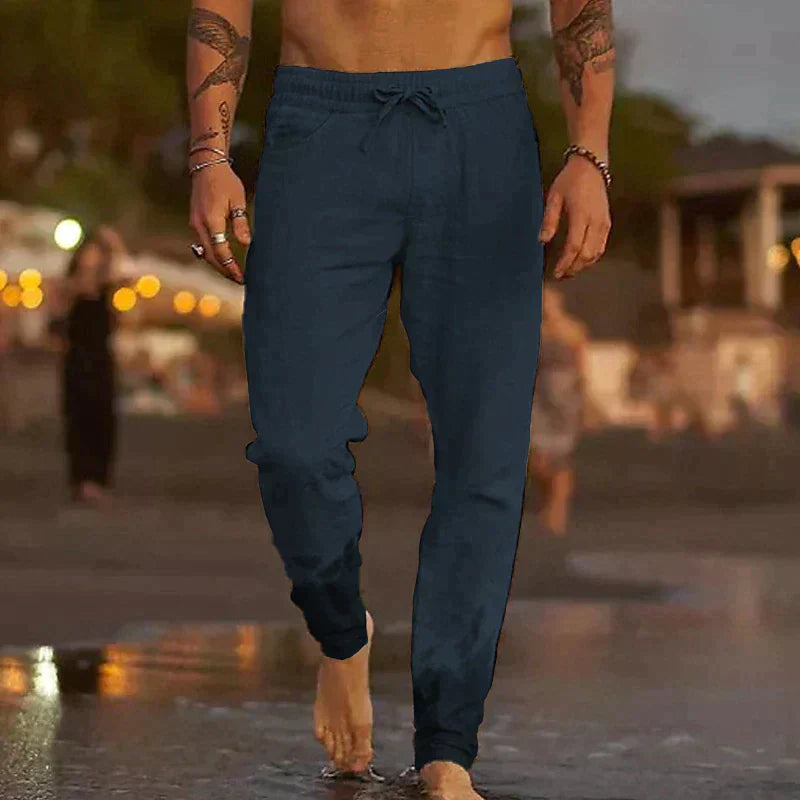 Willi Khaki Leinen Jogger Hose für Herren | Lockere Passform mit Kordelzug | Strand und Freizeit - S/M/L/XL/2XL/3XL/4XL/5XL