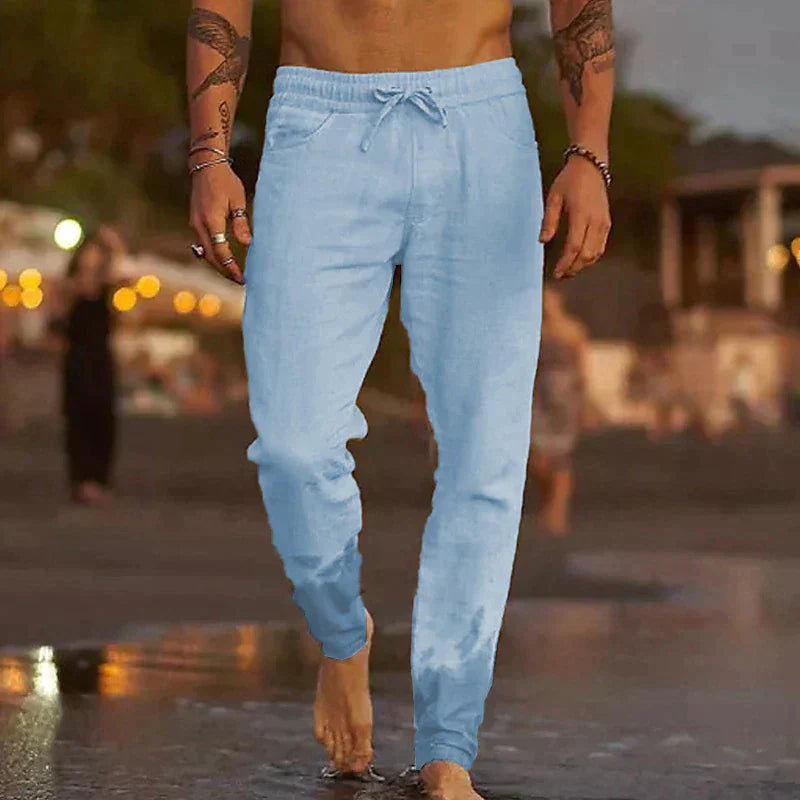 Willi Khaki Leinen Jogger Hose für Herren | Lockere Passform mit Kordelzug | Strand und Freizeit - S/M/L/XL/2XL/3XL/4XL/5XL