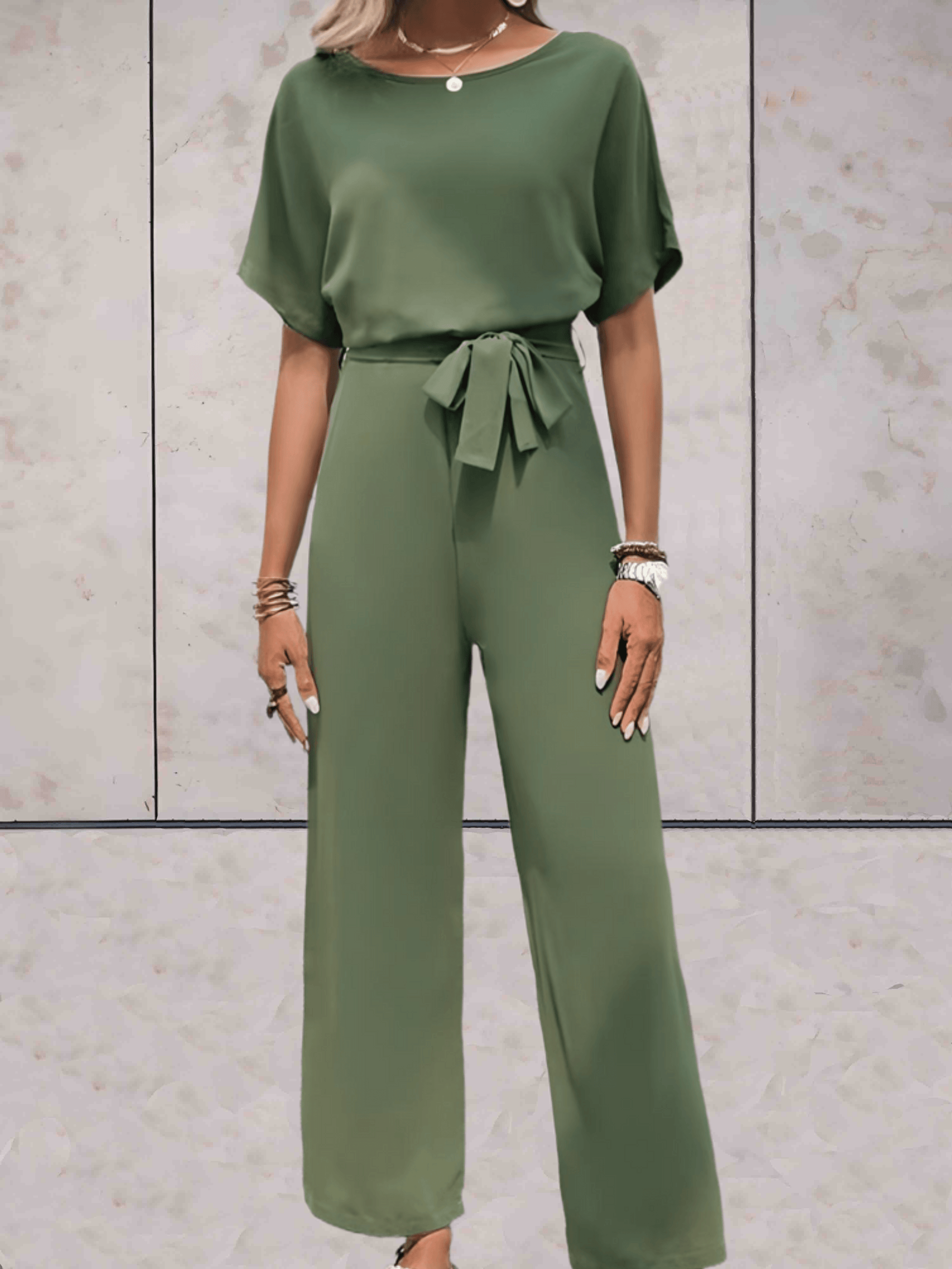 Jade Damen Jumpsuit | Weites Bein, Olivgrün, Feminine Silhouette 8