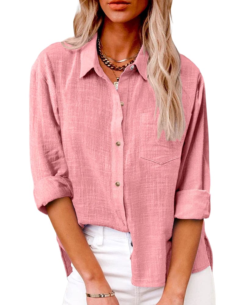 Wanda Himmelblau Leinenoptik Button-Down Bluse für Damen | Relaxed Fit Casual Stil - S/M/L/XL/2XL