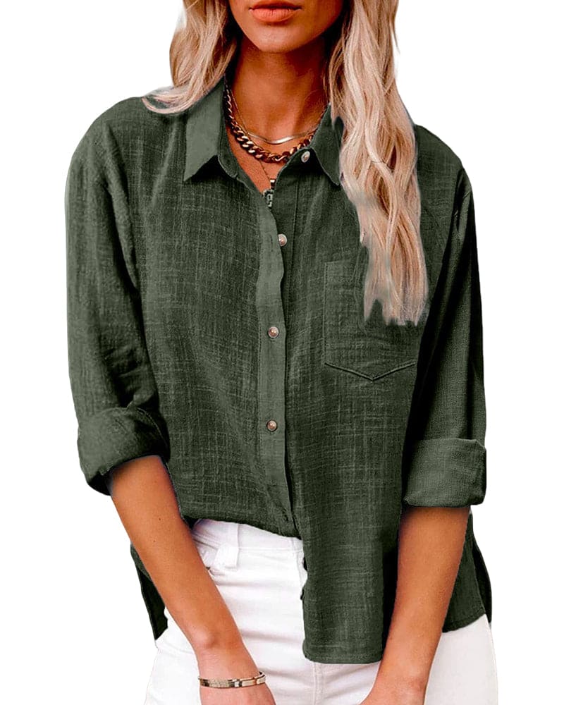 Wanda Himmelblau Leinenoptik Button-Down Bluse für Damen | Relaxed Fit Casual Stil - S/M/L/XL/2XL