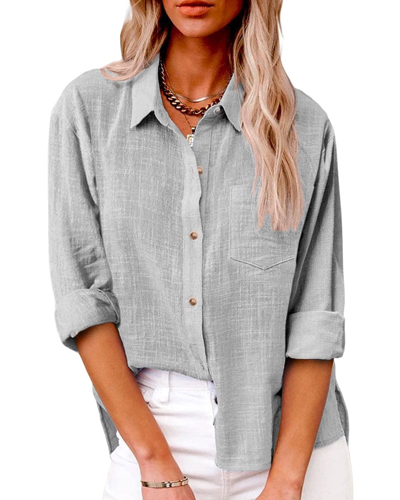 Wanda Himmelblau Leinenoptik Button-Down Bluse für Damen | Relaxed Fit Casual Stil - S/M/L/XL/2XL
