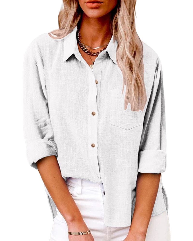 Wanda Himmelblau Leinenoptik Button-Down Bluse für Damen | Relaxed Fit Casual Stil - S/M/L/XL/2XL