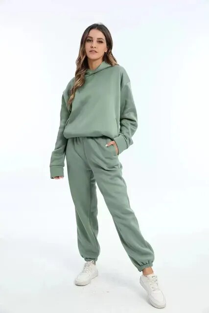 Vreni Grün Zweiteiler Kapuzenpullover und Jogginghose für Damen | Casual Freizeit Regular Fit - S/M/L/XL/2XL