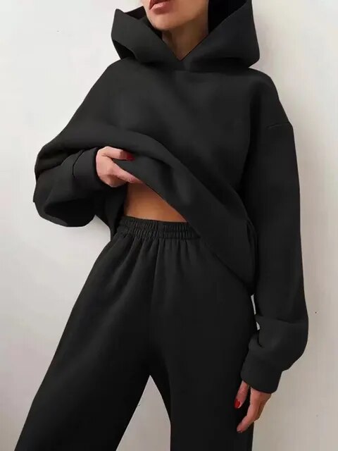 Vreni Grün Zweiteiler Kapuzenpullover und Jogginghose für Damen | Casual Freizeit Regular Fit - S/M/L/XL/2XL