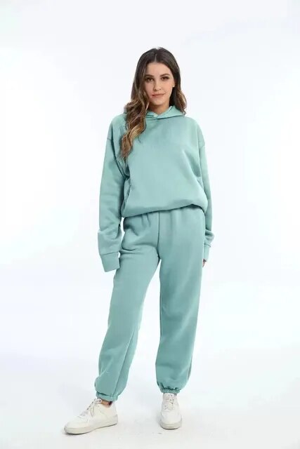 Vreni Grün Zweiteiler Kapuzenpullover und Jogginghose für Damen | Casual Freizeit Regular Fit - S/M/L/XL/2XL