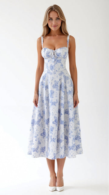 Jolie Damen Midi Kleid | Vintage Blumenmuster, Elegantes Festliches Design 0