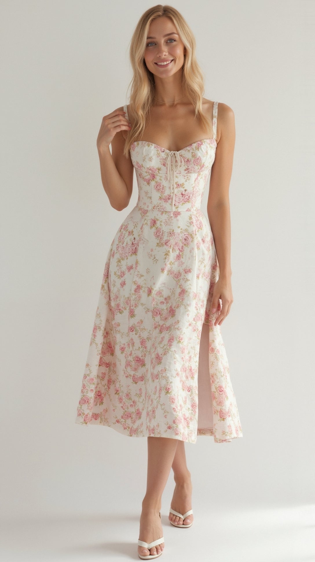 Jolie Damen Midi Kleid | Vintage Blumenmuster, Elegantes Festliches Design 3