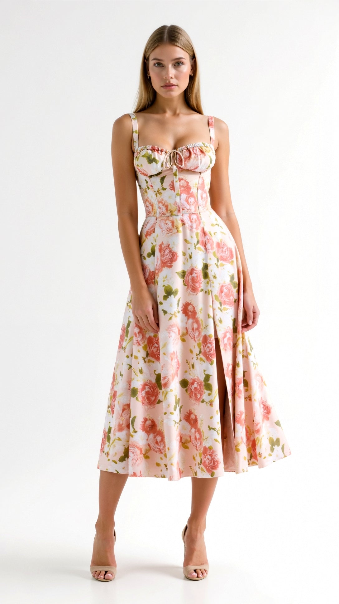 Juli Damen Midi Kleid | Romantischer Blumenprint, Elegante A-Linie 0