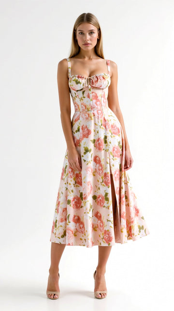 Juli Damen Midi Kleid | Romantischer Blumenprint, Elegante A-Linie 0