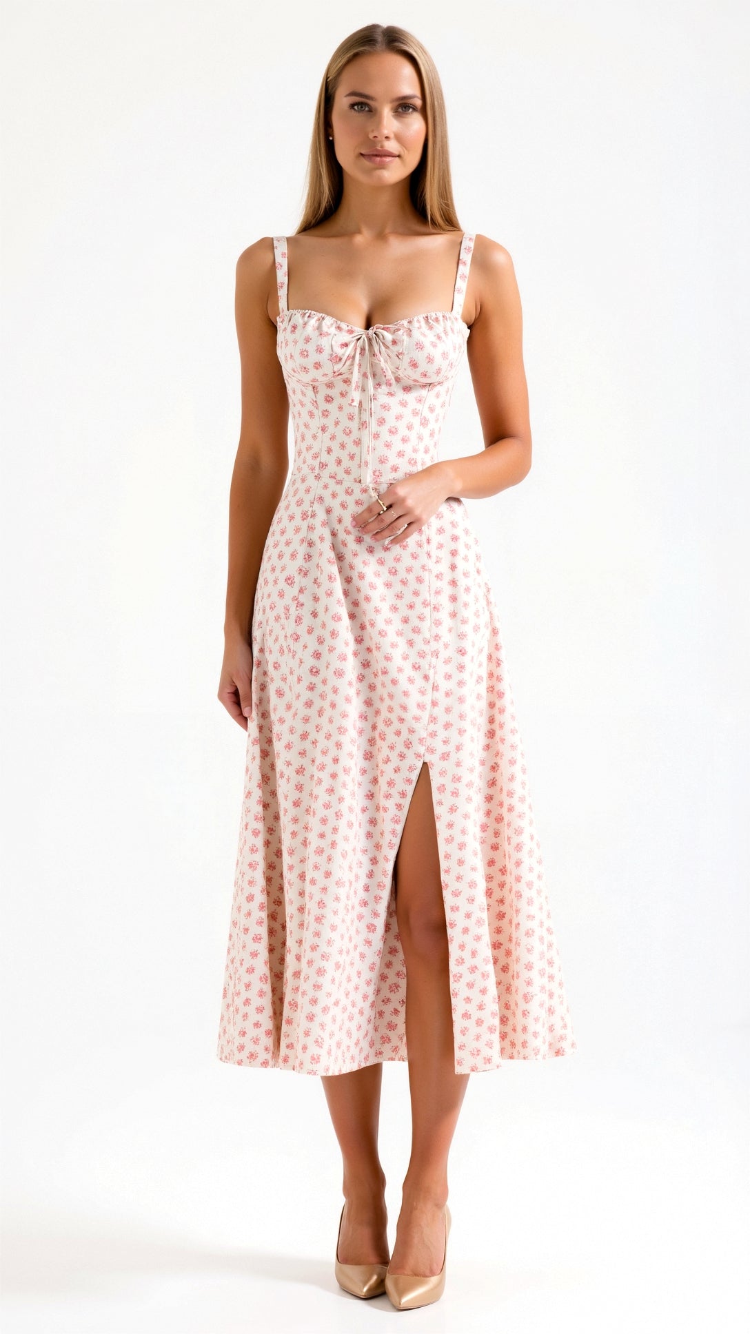 Juli Damen Midi Kleid | Romantischer Blumenprint, Elegante A-Linie 10