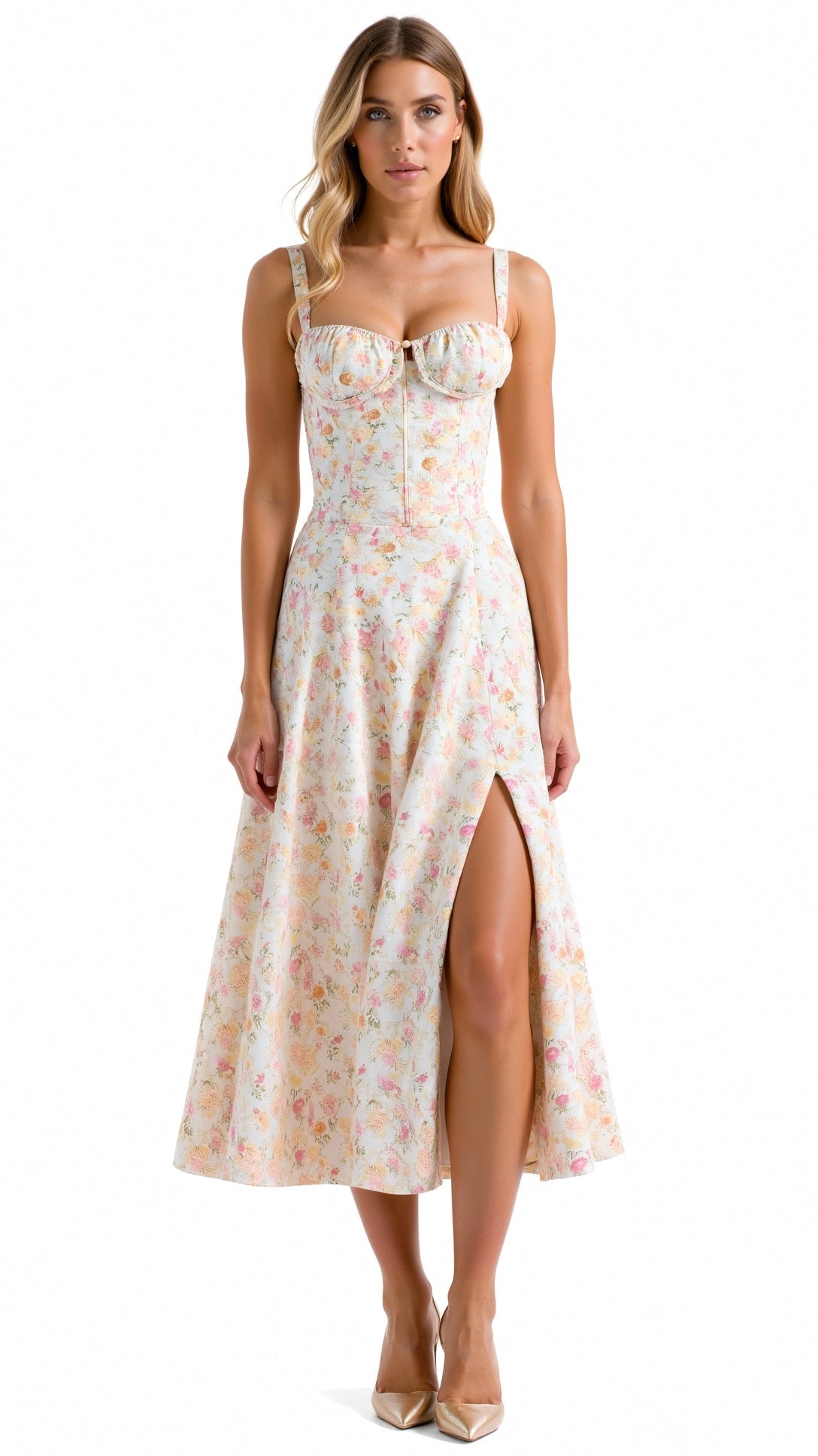 Juli Damen Midi Kleid | Romantischer Blumenprint, Elegante A-Linie 9