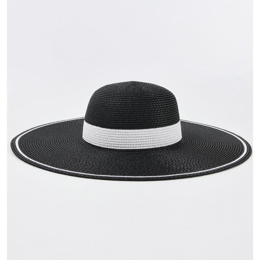 Käthi Schwarz Breitkrempiger Sonnenhut für Damen | Strohhut-Optik mit Kontrastband Sommer Strand Casual