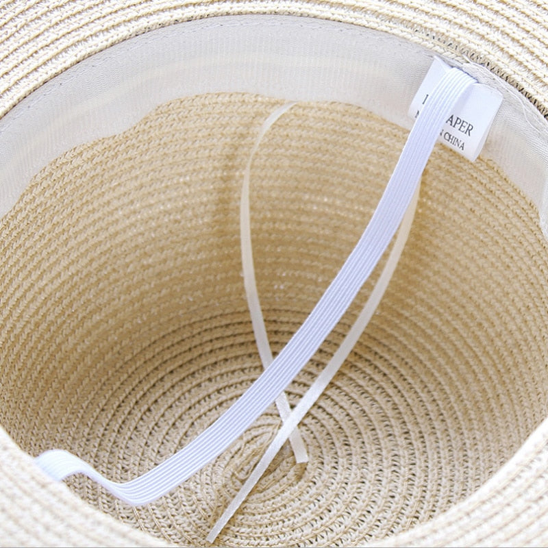 Yvonne Beige Geflochtener Sonnenhut mit Breiter Krempe für Damen | Sommerlicher Strandhut mit Schleifenband - Universell