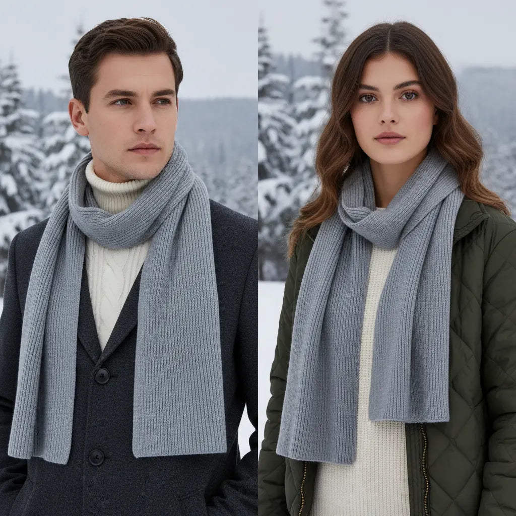 Vreni Khaki Gestrickter Kaschmir-Schal Unisex Winter | Eleganter Rippenstrick Casual Stil