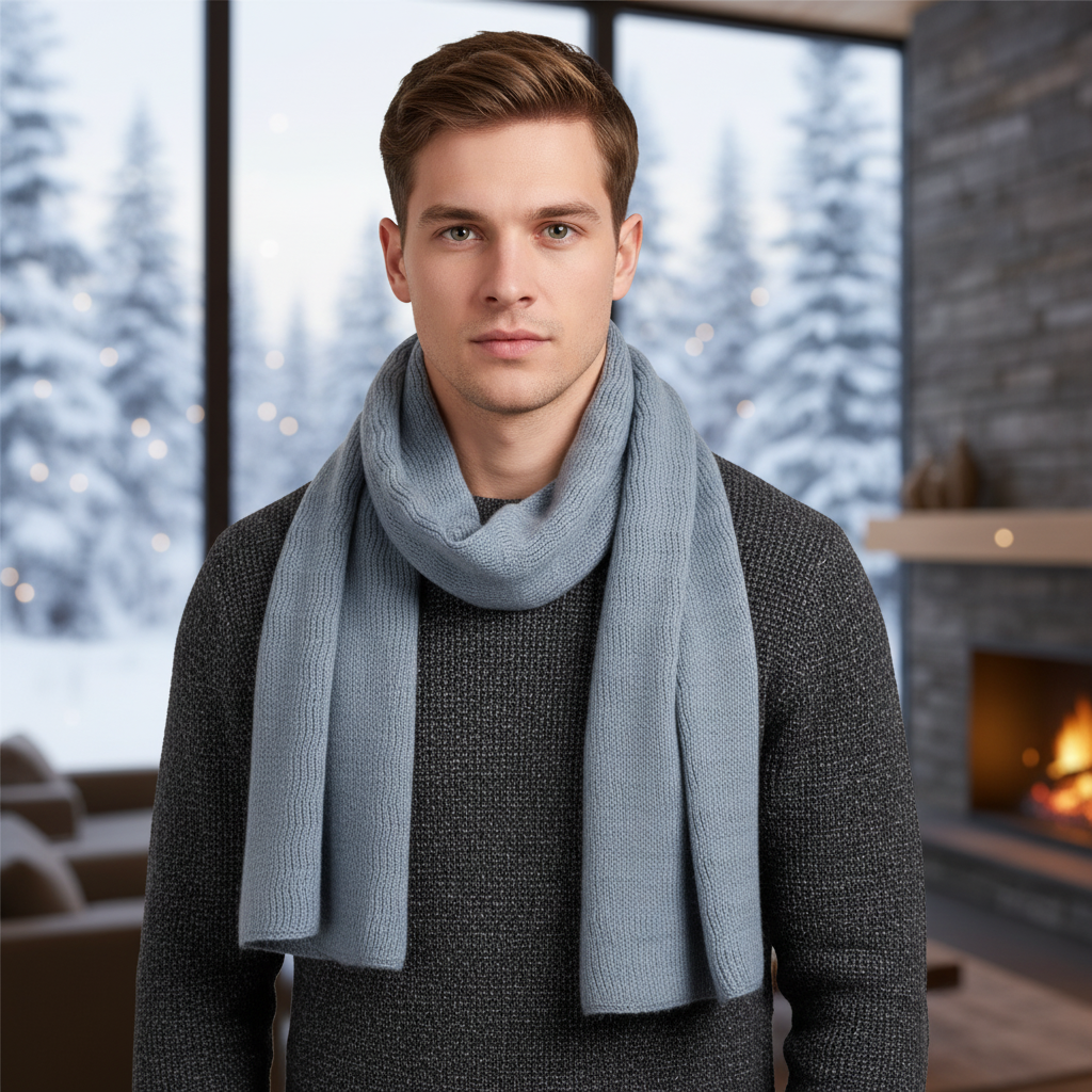 Vreni Khaki Gestrickter Kaschmir-Schal Unisex Winter | Eleganter Rippenstrick Casual Stil