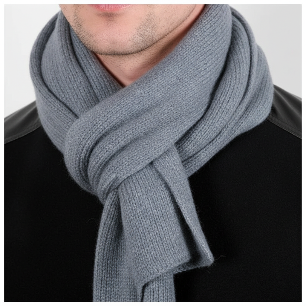 Vreni Khaki Gestrickter Kaschmir-Schal Unisex Winter | Eleganter Rippenstrick Casual Stil