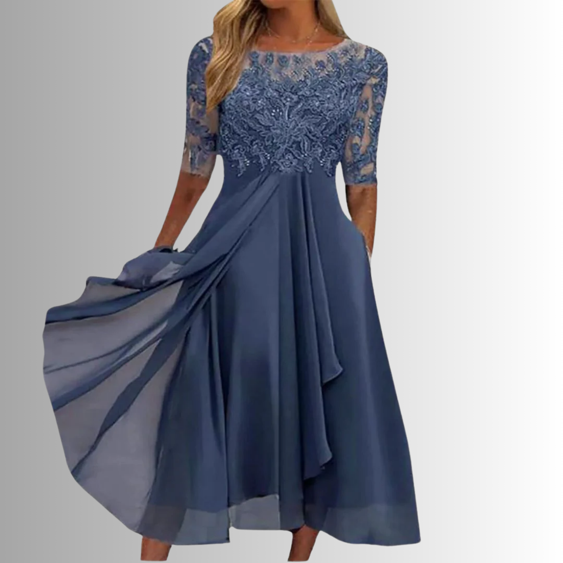 Kira Damen Abendkleid | Spitzenstruktur, Midi-Länge, Ideal für Hochzeiten 0
