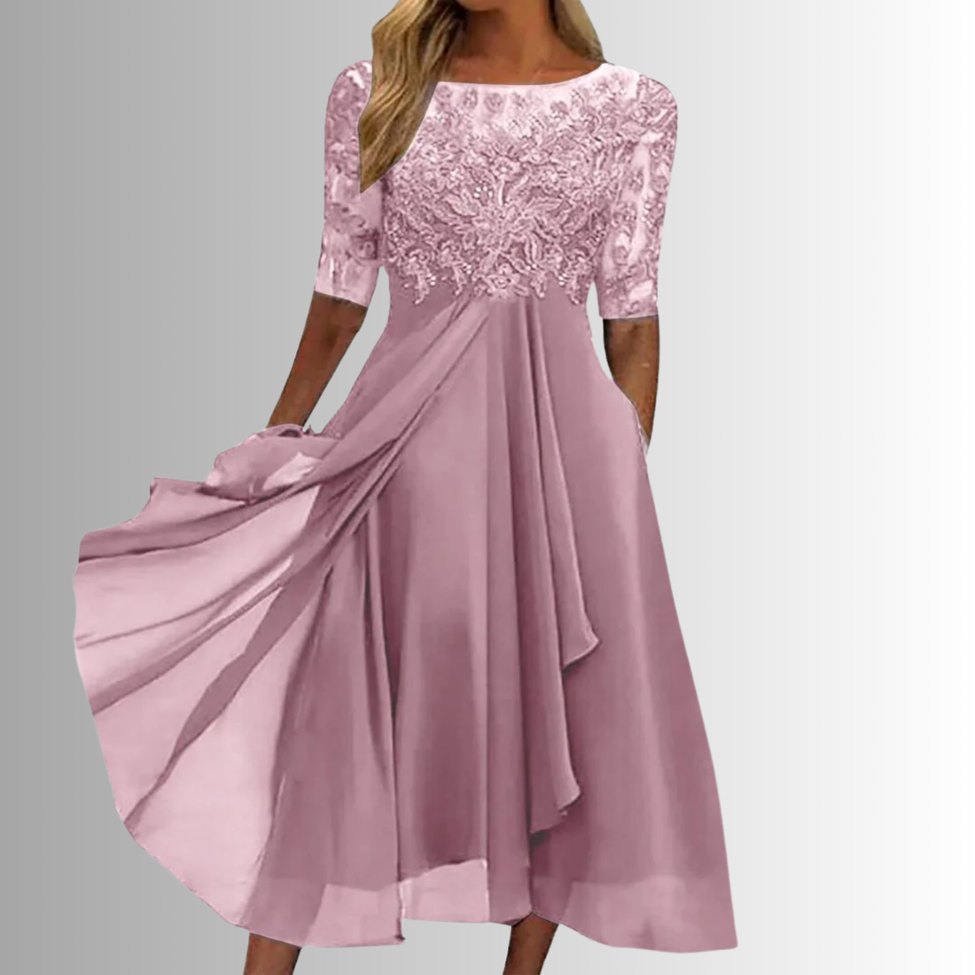 Kira Damen Abendkleid | Spitzenstruktur, Midi-Länge, Ideal für Hochzeiten 0