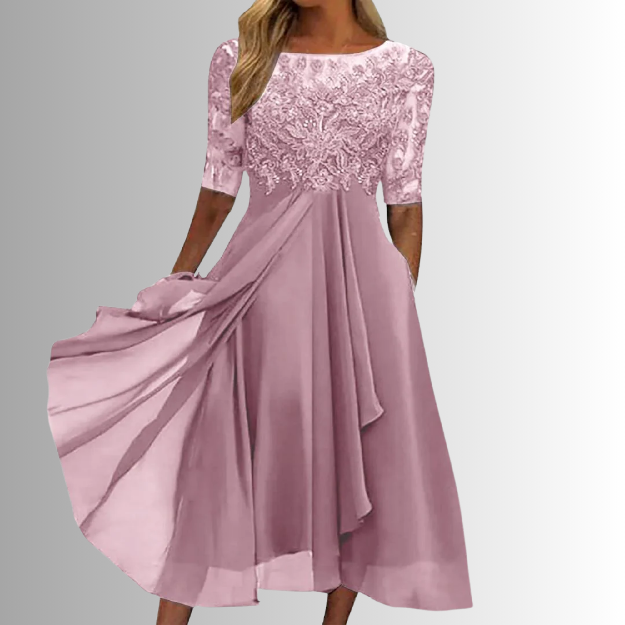 Kira Damen Abendkleid | Spitzenstruktur, Midi-Länge, Ideal für Hochzeiten 1