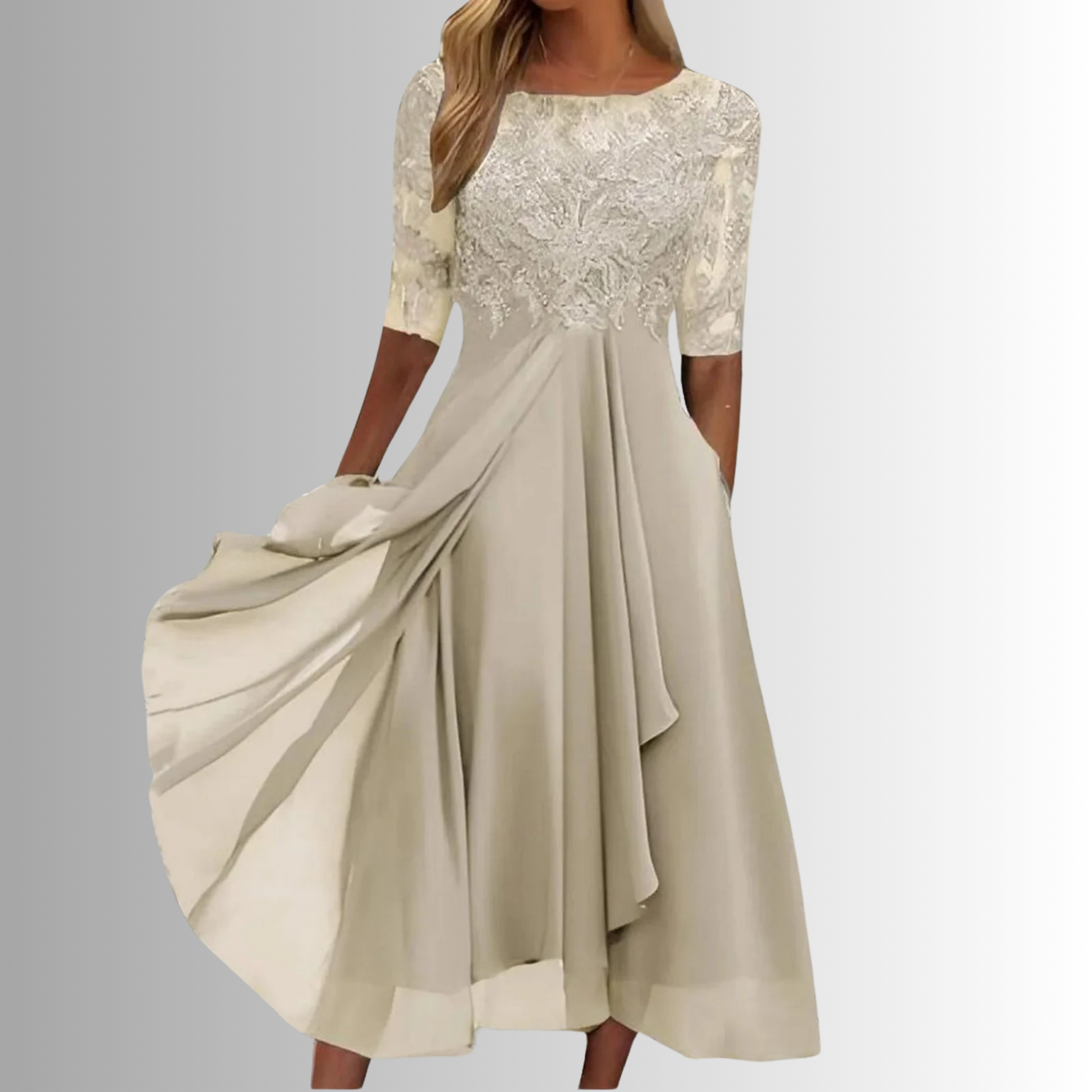 Kira Damen Abendkleid | Spitzenstruktur, Midi-Länge, Ideal für Hochzeiten 2