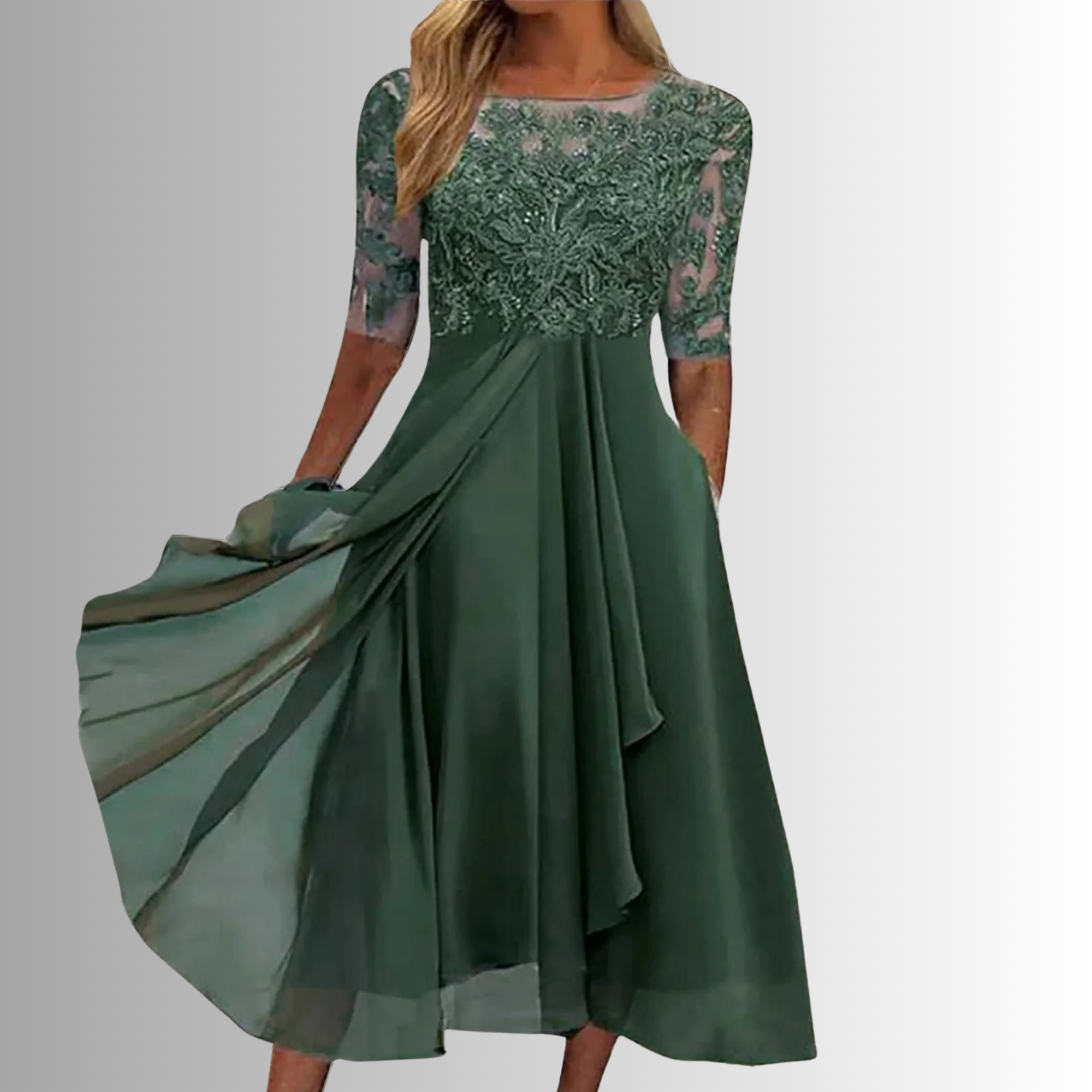 Kira Damen Abendkleid | Spitzenstruktur, Midi-Länge, Ideal für Hochzeiten 3