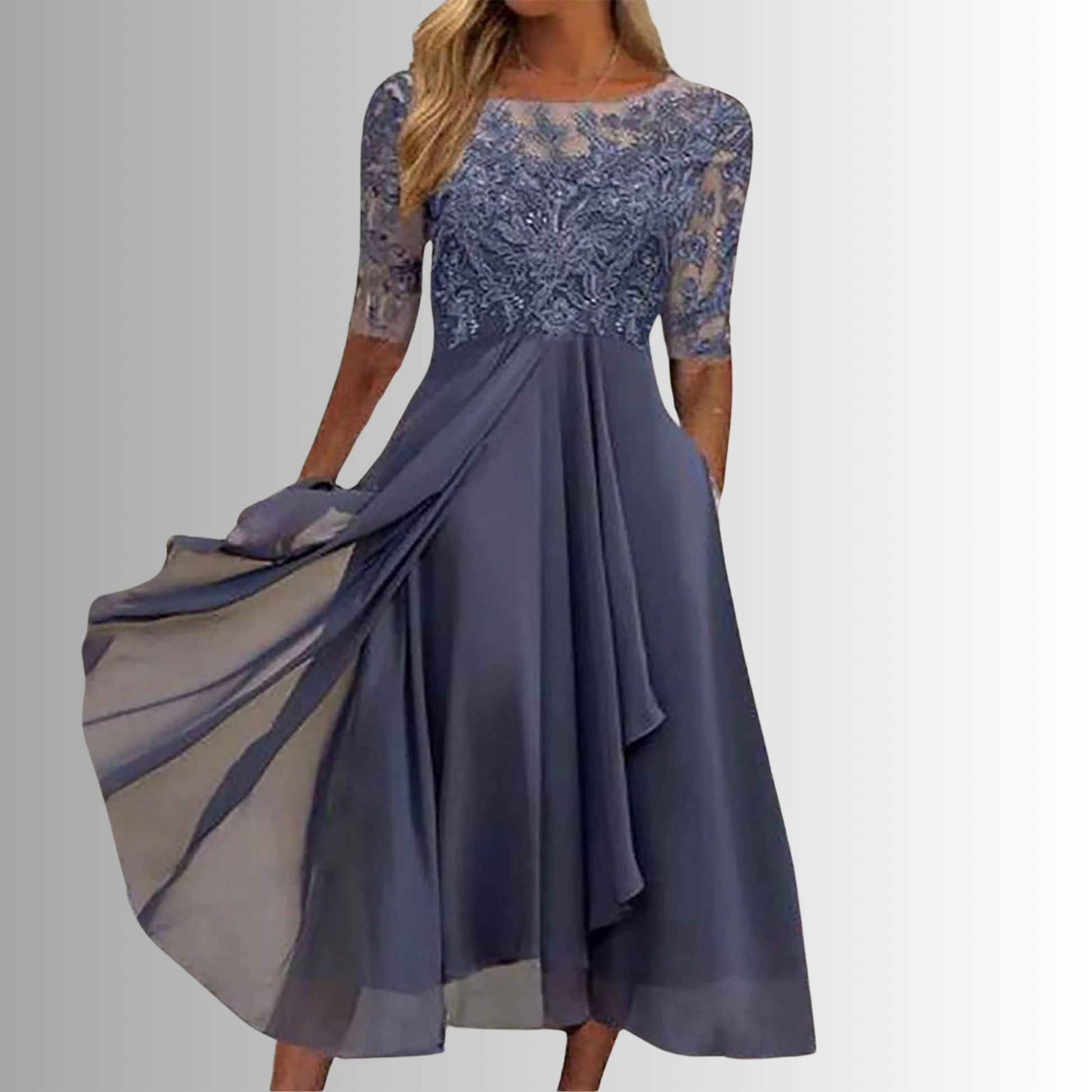 Kira Damen Abendkleid | Spitzenstruktur, Midi-Länge, Ideal für Hochzeiten 4