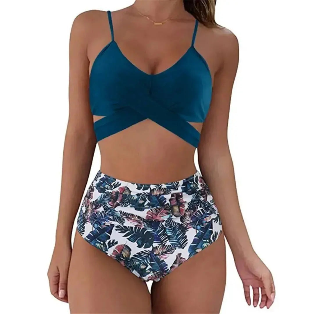 Kira Damen Bikini Set | Kreuzband-Oberteil, Hohe Taille 0