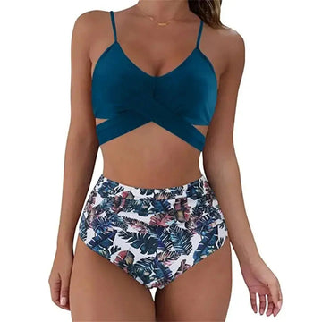 Kira Damen Bikini Set | Kreuzband-Oberteil, Hohe Taille 0