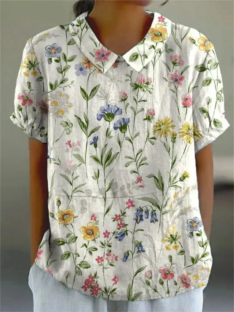 Kira Damen Bluse | Leichtes Baumwollmaterial mit Blumenmuster 0