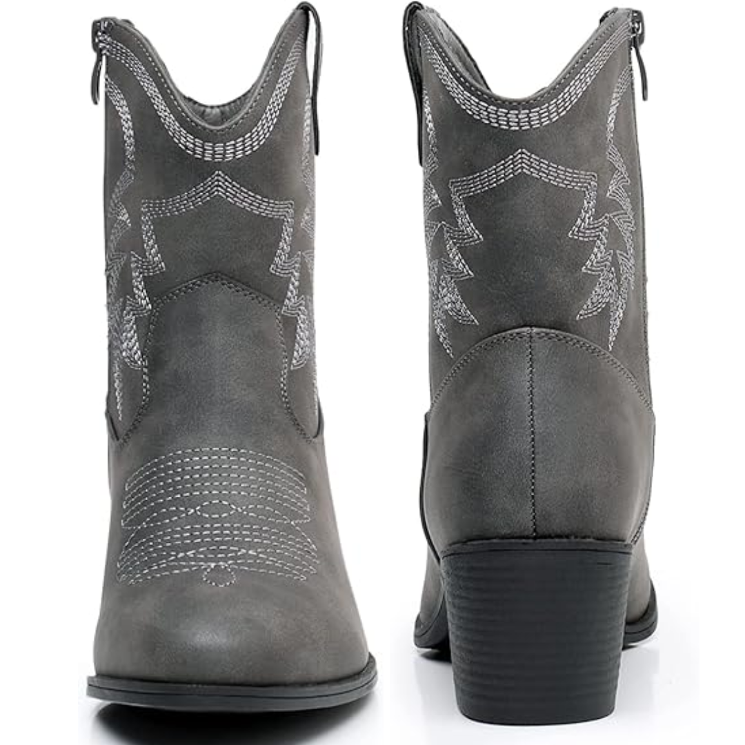 Yvonne Weiss Bestickte Western Cowgirl-Stiefel für Damen | Blockabsatz Vintage Stil | Seitlicher Reissverschluss - 35-41
