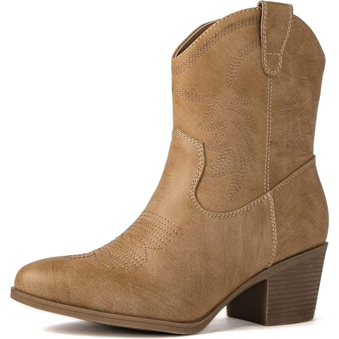 Yvonne Weiss Bestickte Western Cowgirl-Stiefel für Damen | Blockabsatz Vintage Stil | Seitlicher Reissverschluss - 35-41