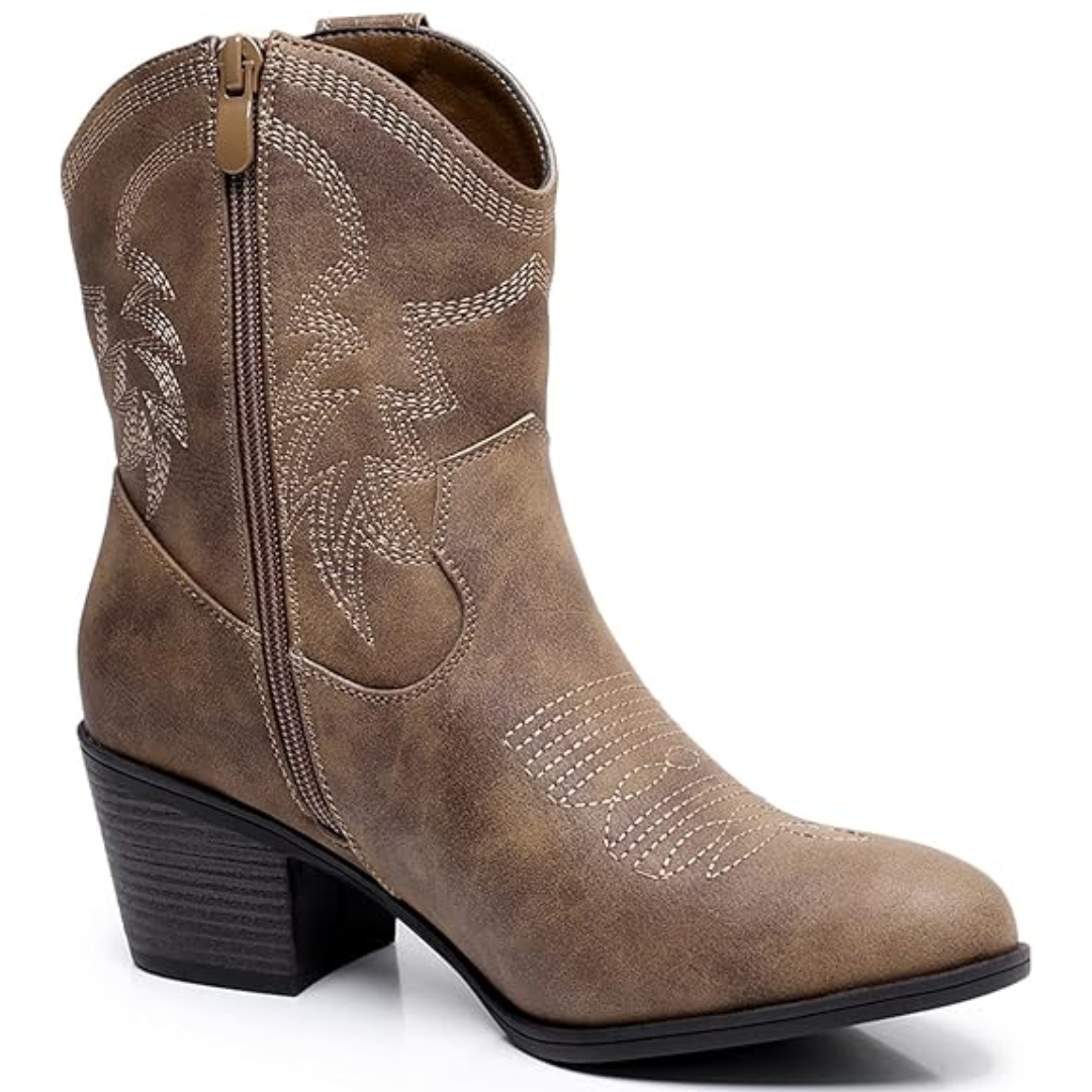 Yvonne Weiss Bestickte Western Cowgirl-Stiefel für Damen | Blockabsatz Vintage Stil | Seitlicher Reissverschluss - 35-41