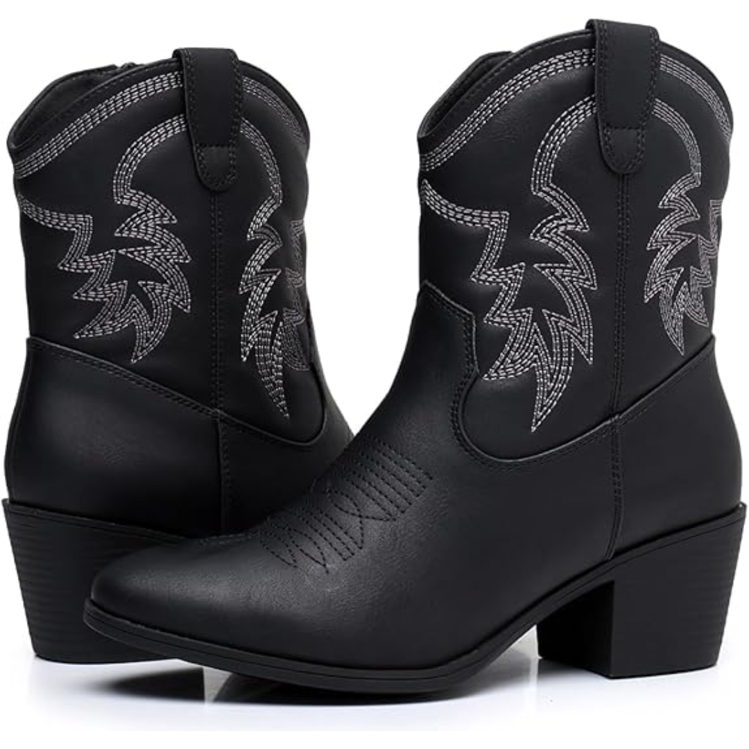 Yvonne Weiss Bestickte Western Cowgirl-Stiefel für Damen | Blockabsatz Vintage Stil | Seitlicher Reissverschluss - 35-41